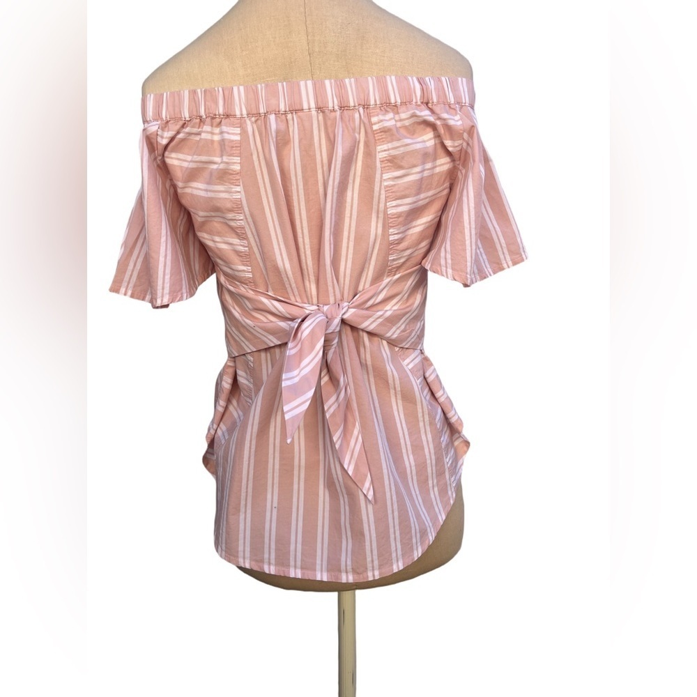 B.P. Off the Shoulder Pink Striped Blouse | Size XS - Picture 5 of 12